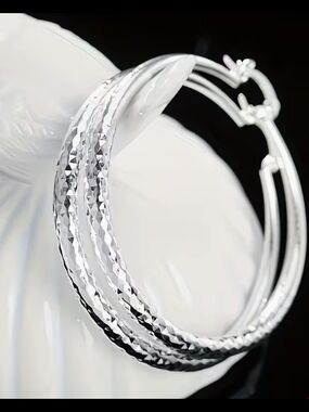Classic Silver-Tone Textured Hoop Earrings - Women Jewelry